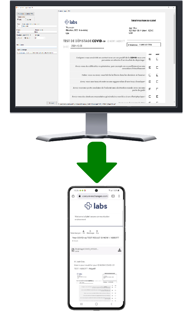 Send test results from your computer to the customer's phone